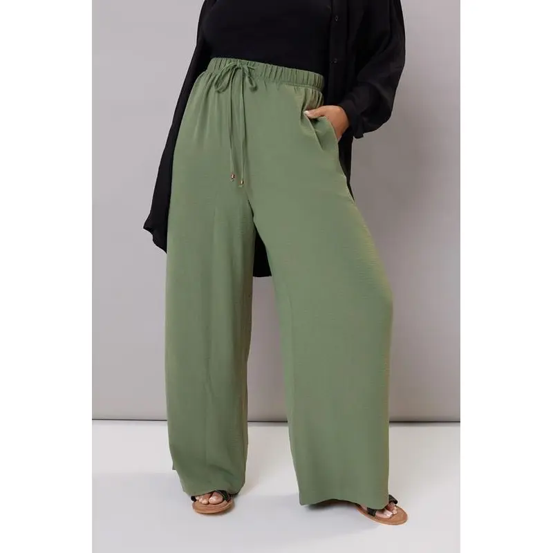 YOURS Curve Khaki Green Twill Wide Leg Trousers