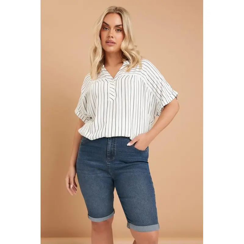 YOURS Curve Mid Blue Turn Up Denim Shorts