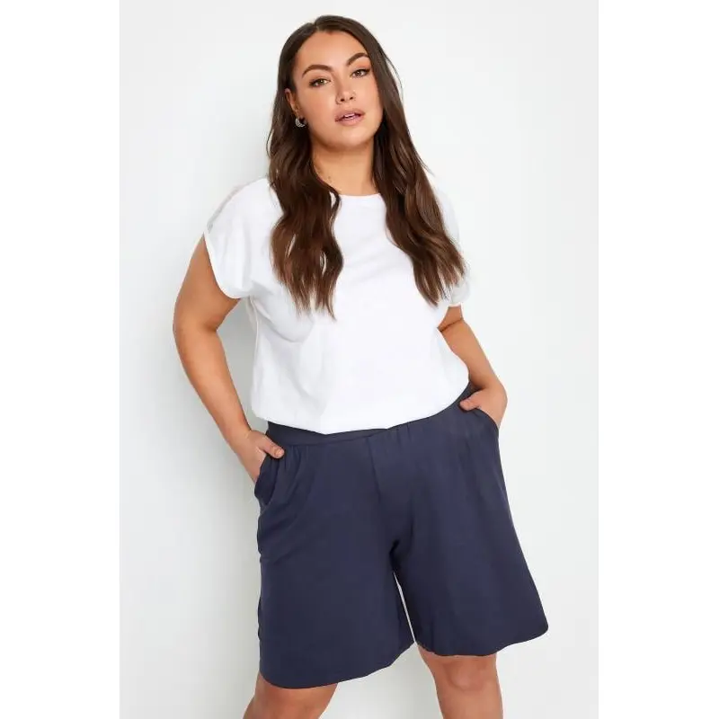 YOURS Curve Navy Blue Jersey Pull On Shorts
