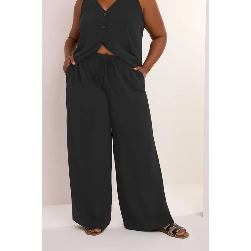 YOURS Curve Black Twill Wide Leg Trousers