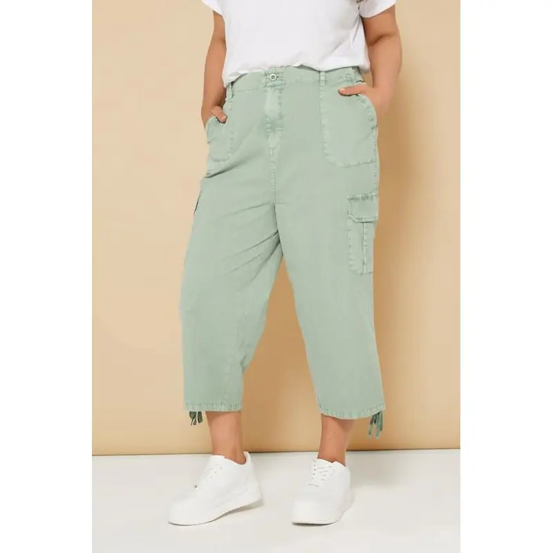 YOURS Curve Sage Green Cotton Cropped Cargo Trousers
