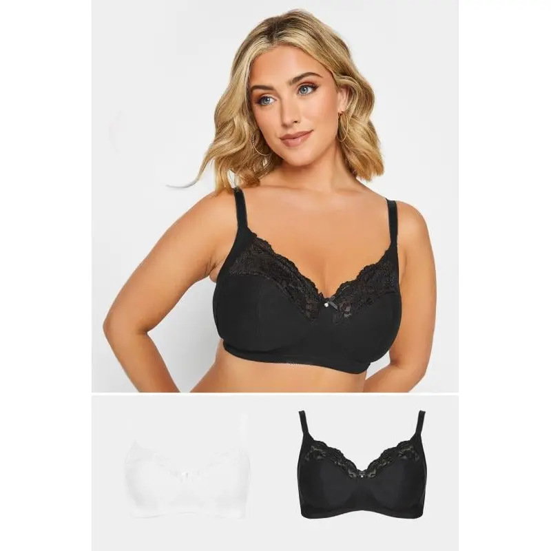 YOURS 2 PACK Black & White Non-Padded Non-Wired Full Cup Bras