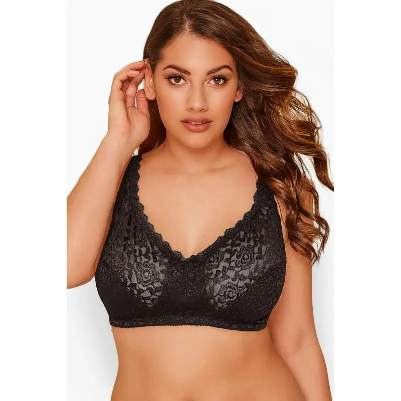 YOURS Black Hi Shine Lace Non-Padded Non-Wired Full Cup Bra