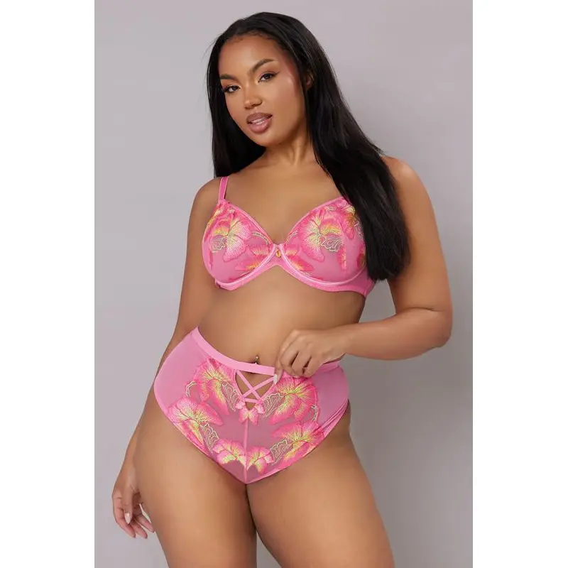 YOURS Curve Pink Floral Embroidered Underwired Bra