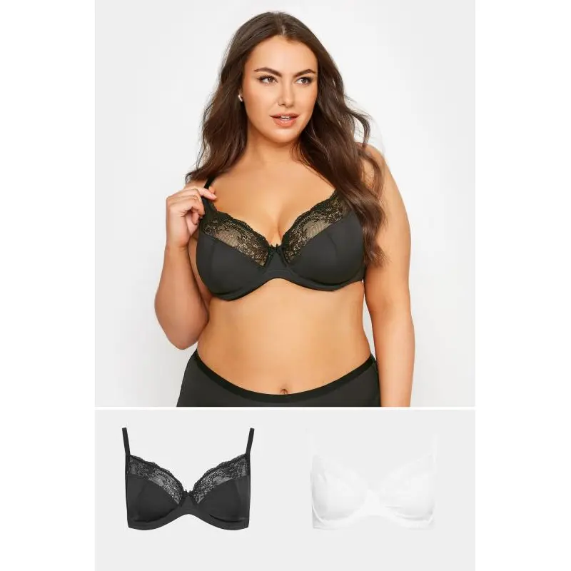YOURS 2 PACK Black & White Non-Padded Underwired Bra