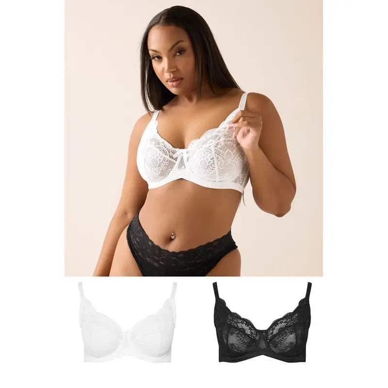 YOURS 2 PACK Curve Black & White Swirl Lace Bras