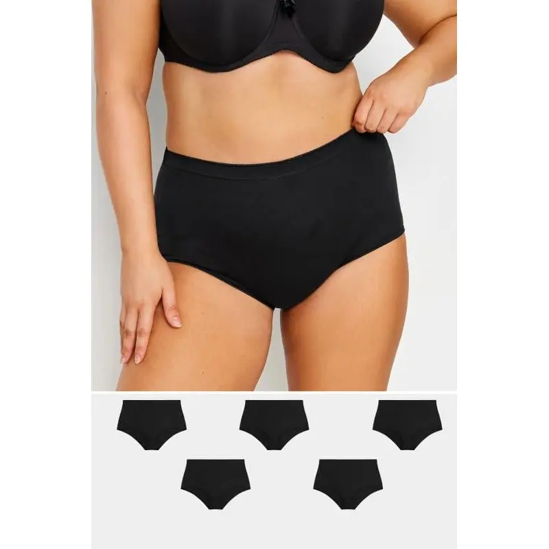 YOURS Curve 5 PACK Black Stretch Full Briefs