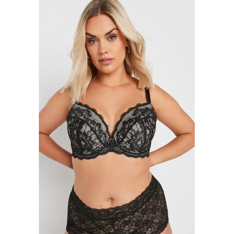 YOURS Curve Black Lace Padded Plunge Bra