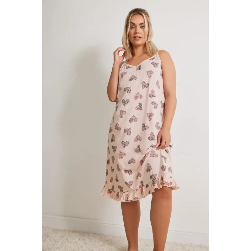 YOURS Curve Pink Heart Print Chemise Nightdress