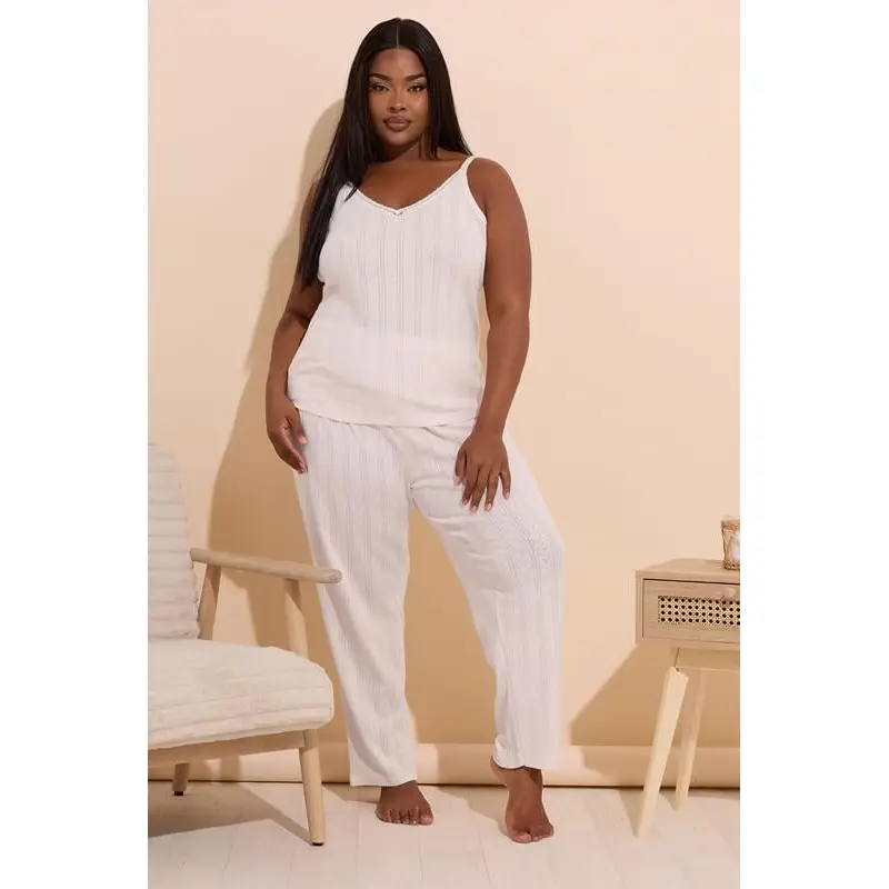 YOURS Curve Pink Pointelle Wide Leg Pyjama Set