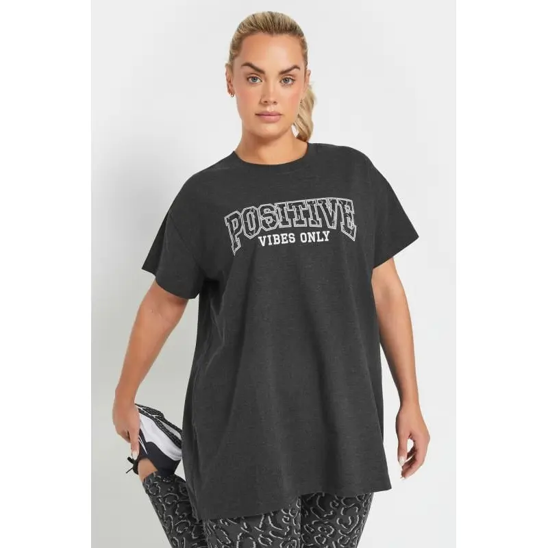 YOURS ACTIVE Curve Grey 'Positive Vibes Only' Top