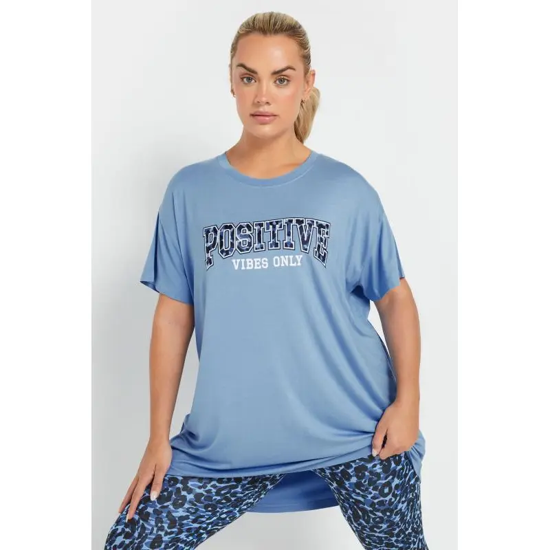 YOURS ACTIVE Curve Light Blue 'Positive Vibes Only' Top