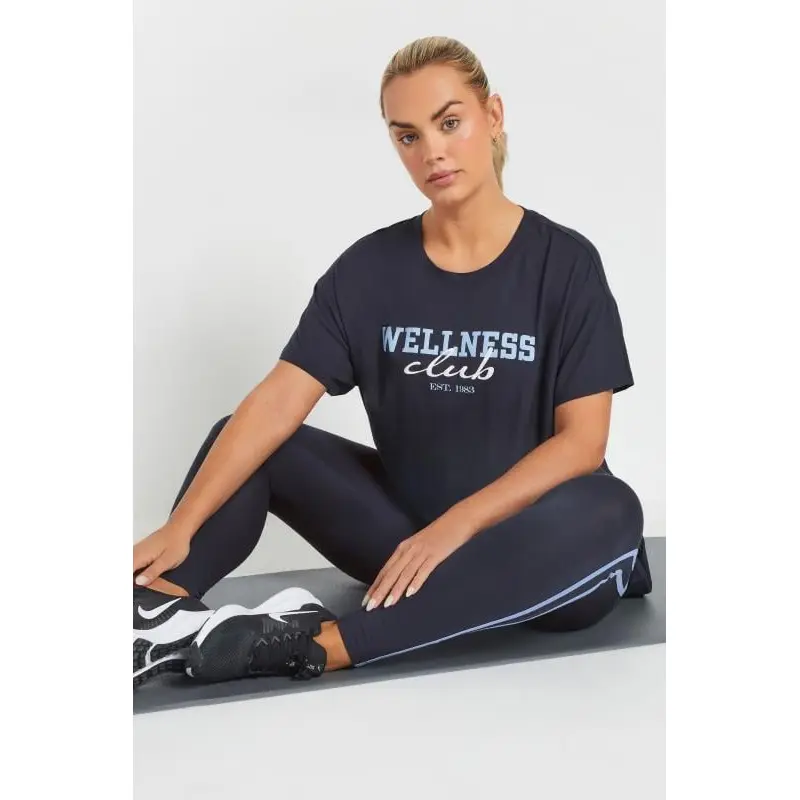 YOURS ACTIVE Curve Navy Blue 'Wellness Club' Slogan Top
