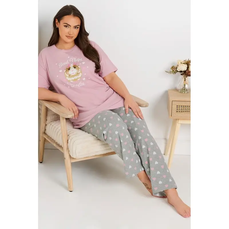 YOURS Curve Pink Guinea Pig Wide Leg Pyjama Set