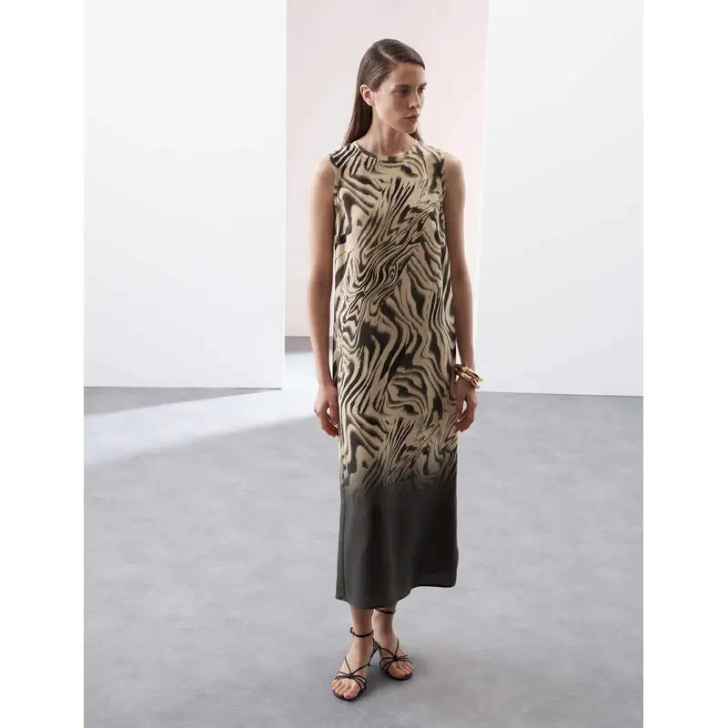 Animal Print Round Neck Midi Column Dress