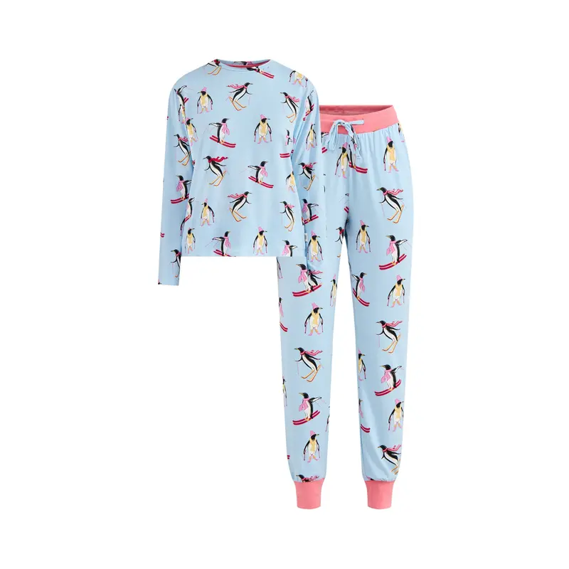 Skiing Penguins Pyjama Set Blue