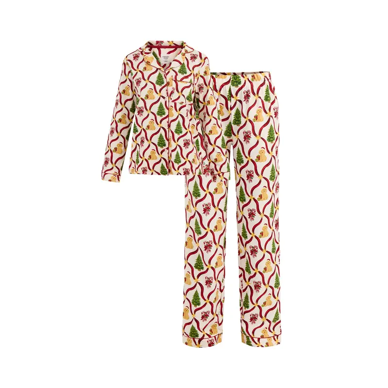 Tree Dog Candycane Pyjama Set Cream