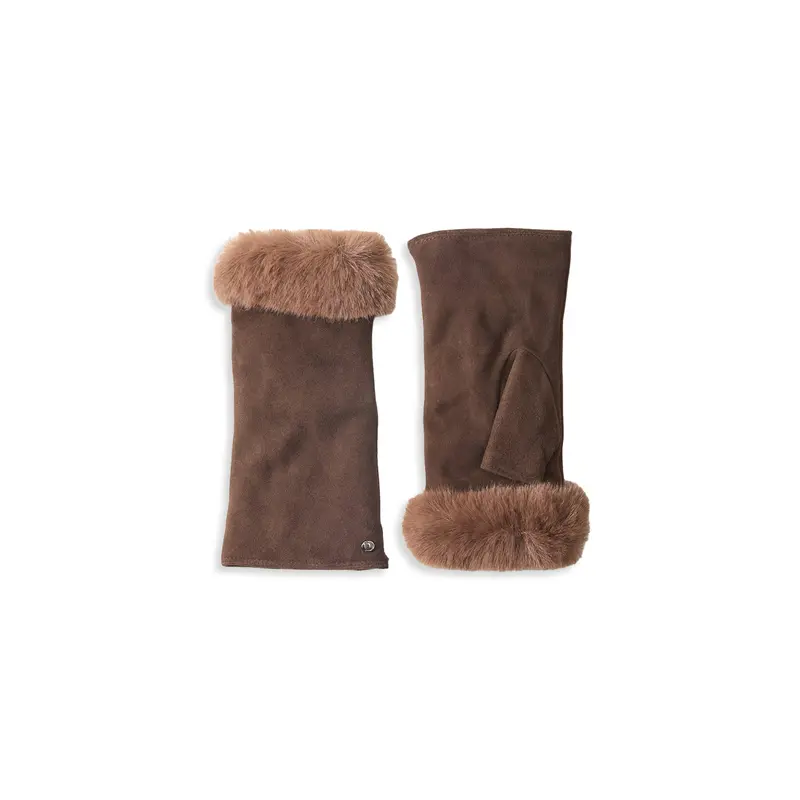 Eva Suede Fingerless Mittens Brown