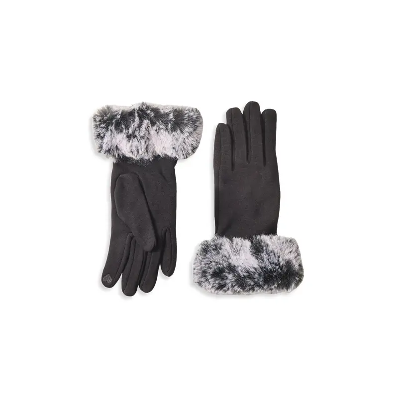 Faux Fur Trim Gloves Black