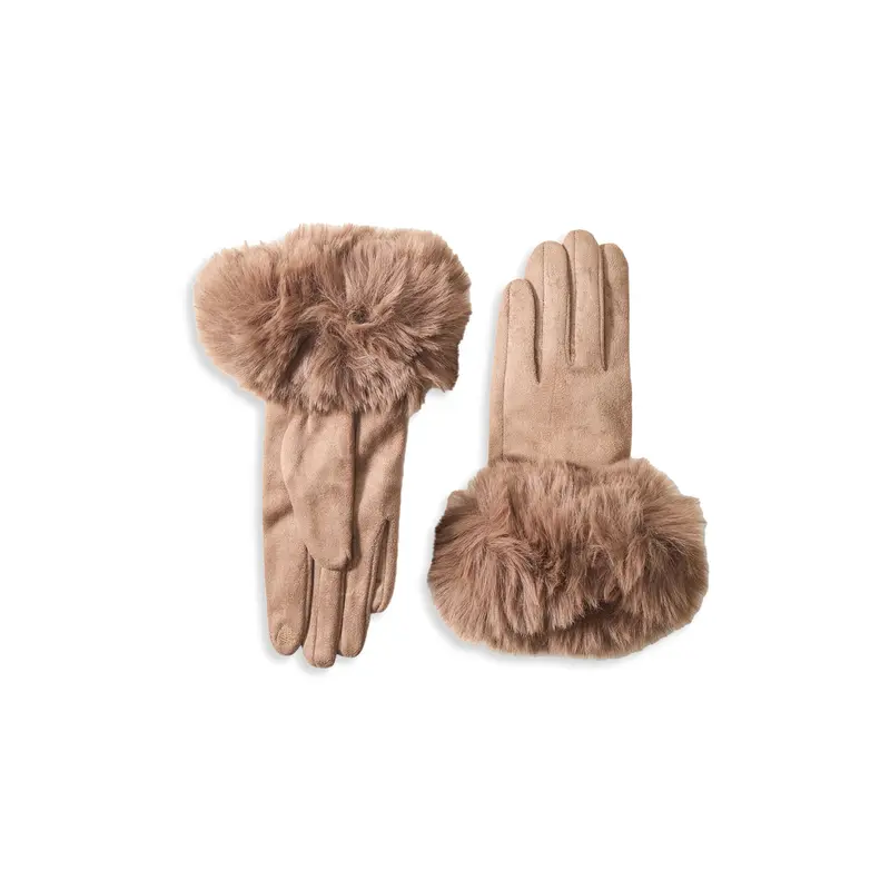 Faux Suede Gloves Brown
