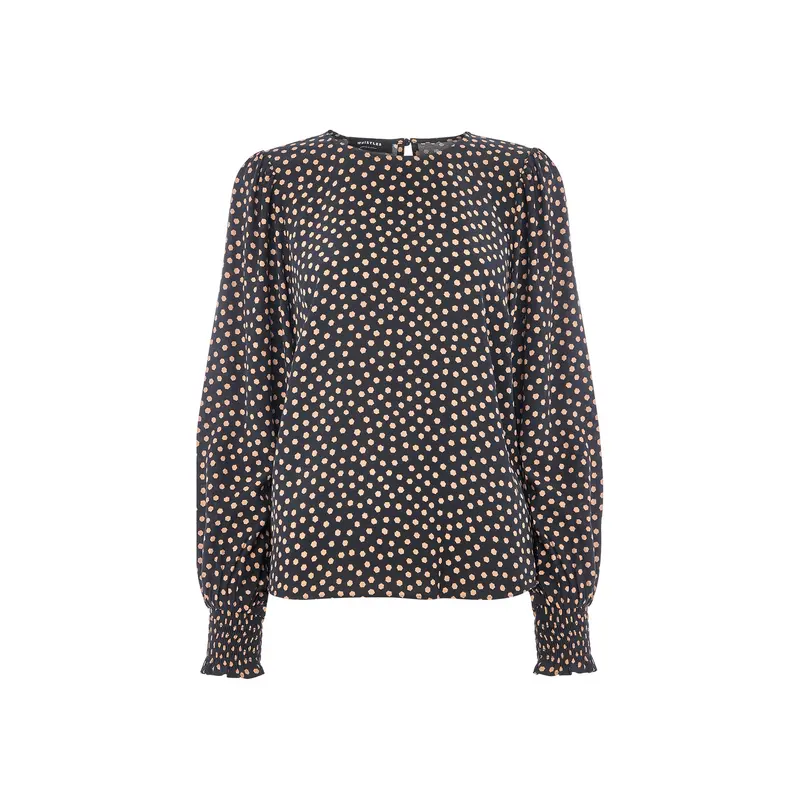 Spot Shirred Cuff Blouse Black