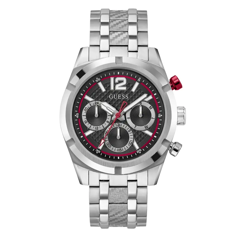 Men's Red Accents Stainless Steel Bracelet Watch