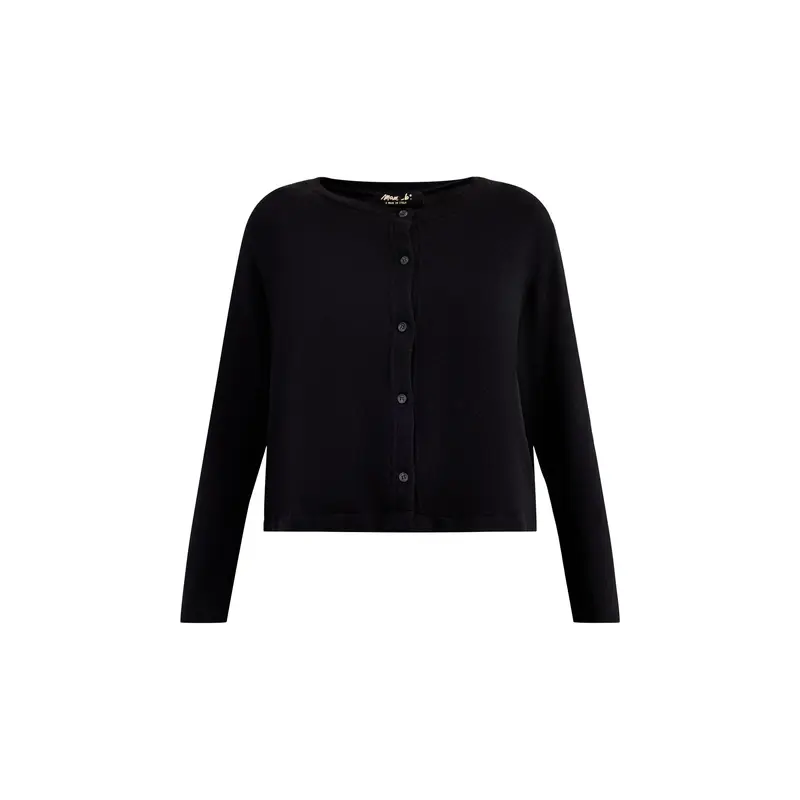 Button Through Cardigan with Taffeta Trim Black