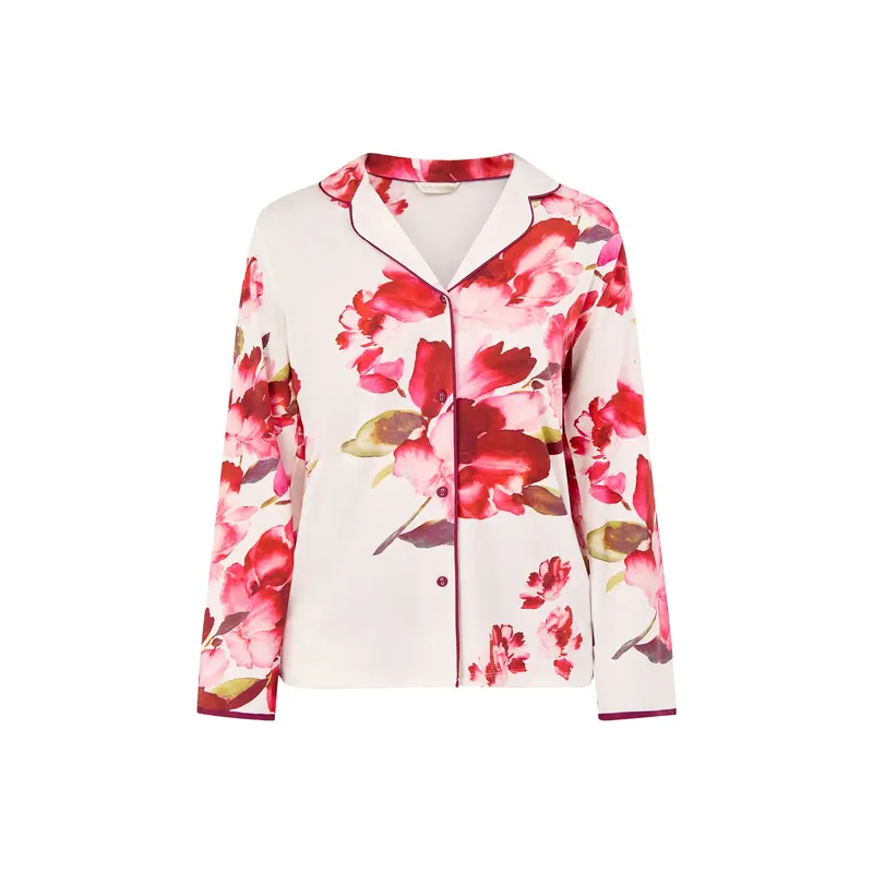 Floral Jersey Pyjama Top Oxblood
