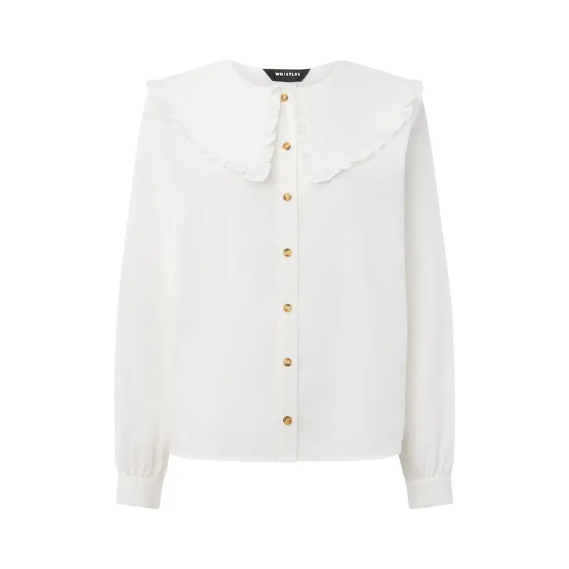White Cotton Collar Detail Top