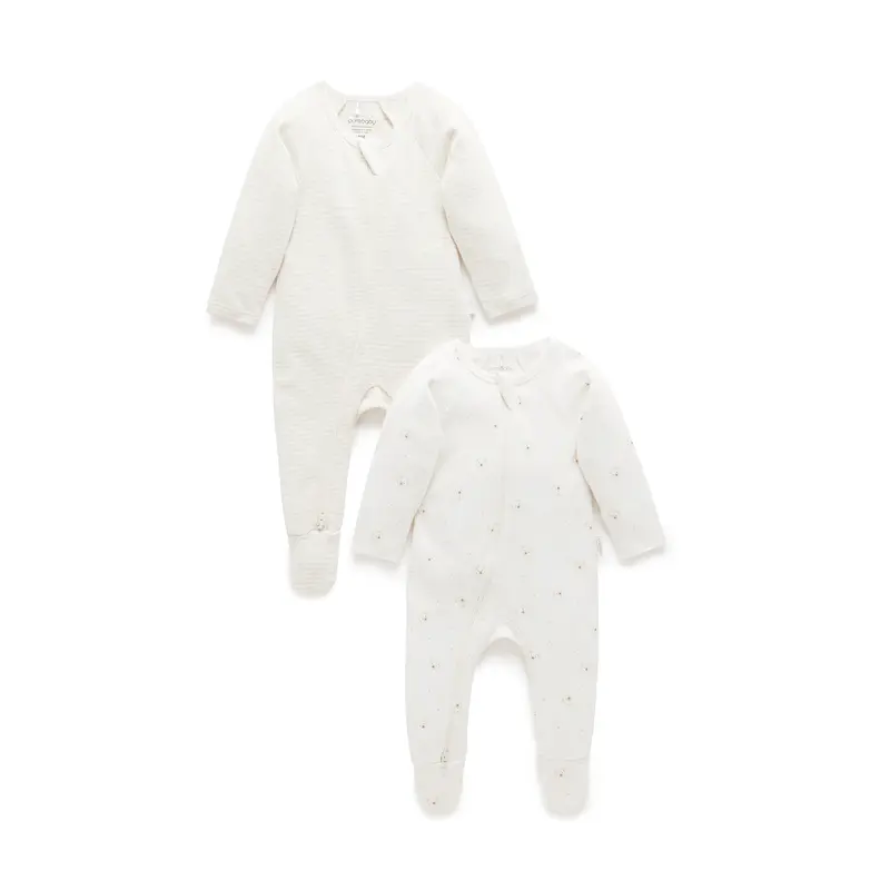 2 Pack Zip Growsuits Pale Blue