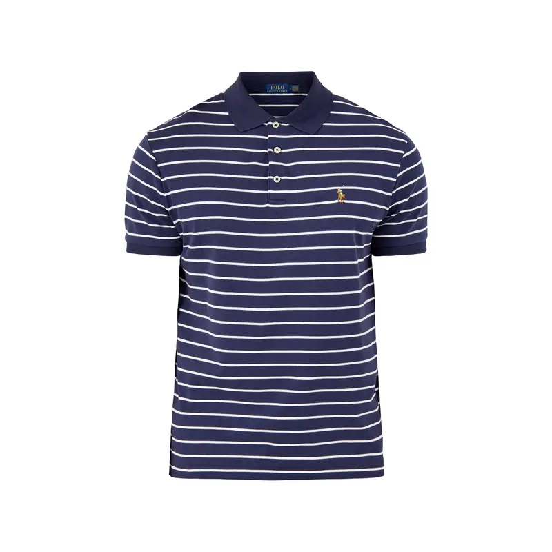 Striped Interlock Cotton Polo Shirt Navy White