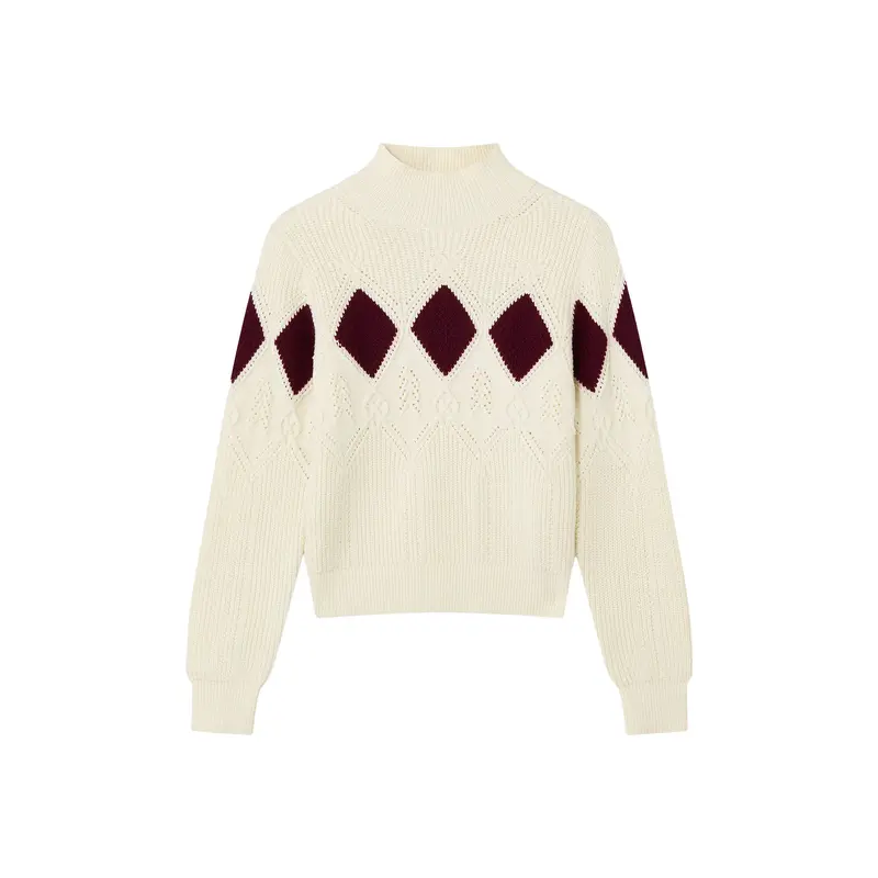 Meera Argyle Print Pointelle Sweater Cream