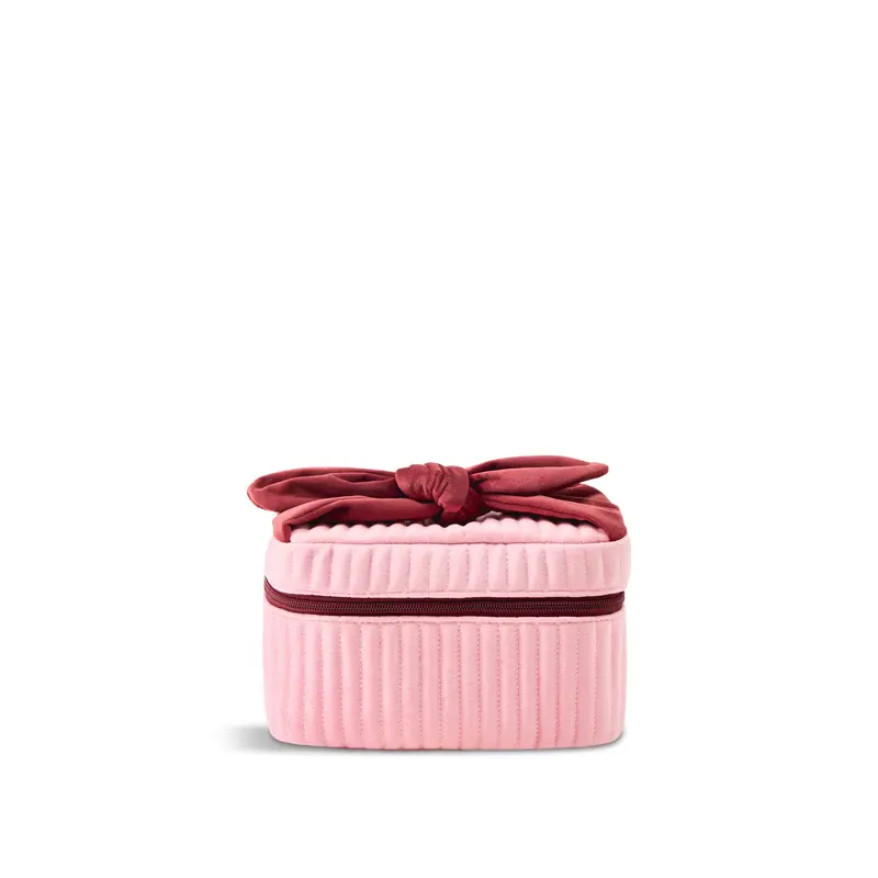Velvet Bow Vanity Makeup Bag Pink