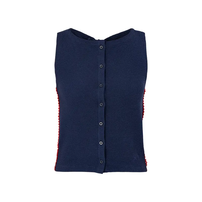 Devon Pointelle Polo Navy Organic Cotton