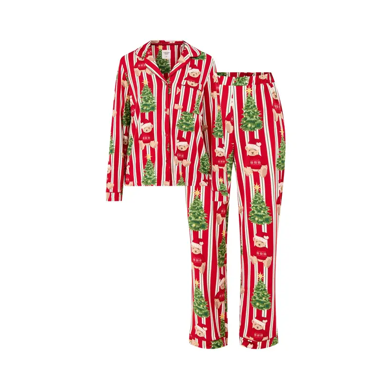 Bear Stripe Pyjama Set Red