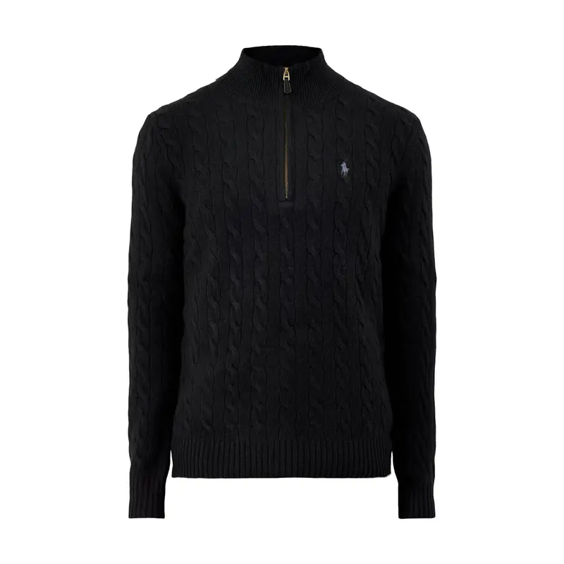 Cable-Knit Half-Zip Jumper Black