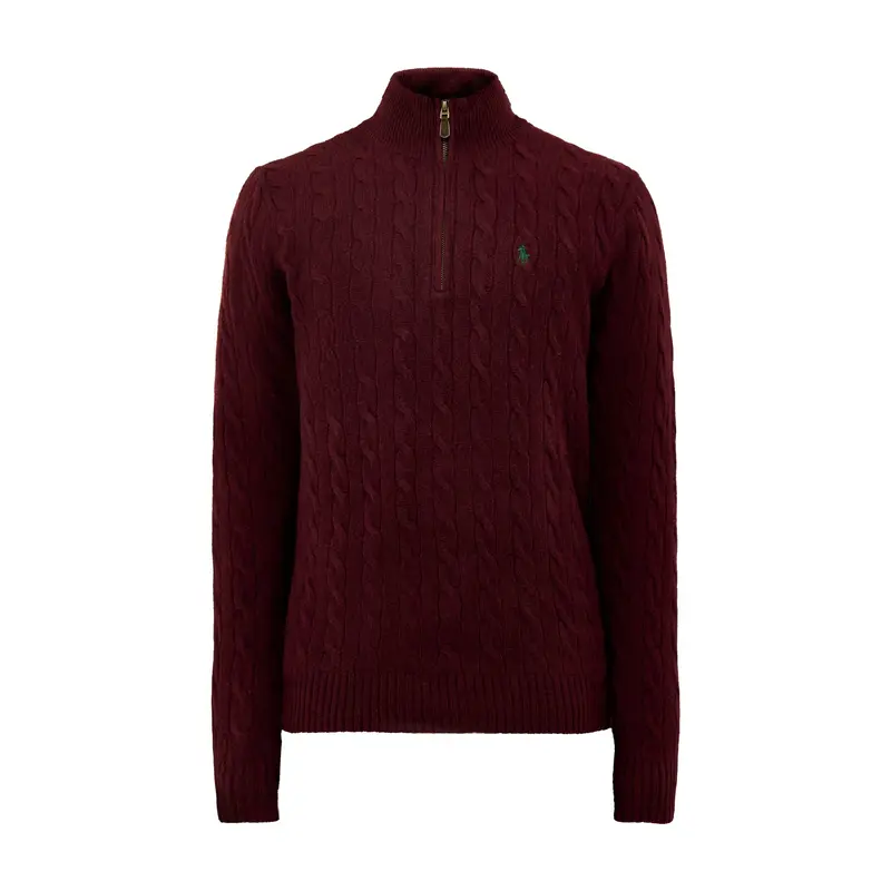 Cable-Knit Half-Zip Jumper Burgundy