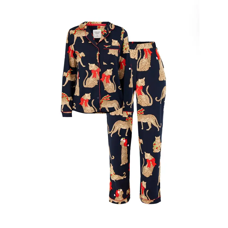 Christmas Leopard Pyjama Set Navy