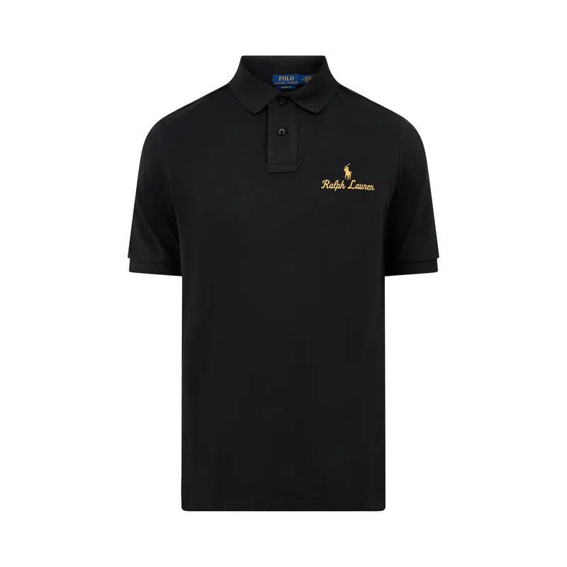 Long-Sleeve Polo Top Black Gold Logo
