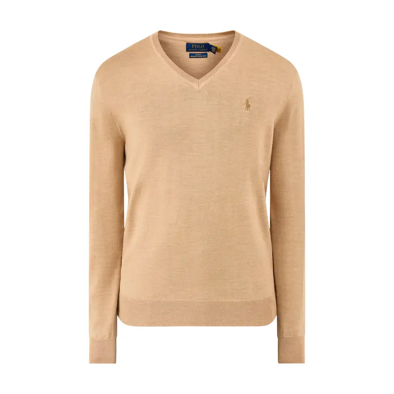 Merino Wool V-Neck Jumper Camel