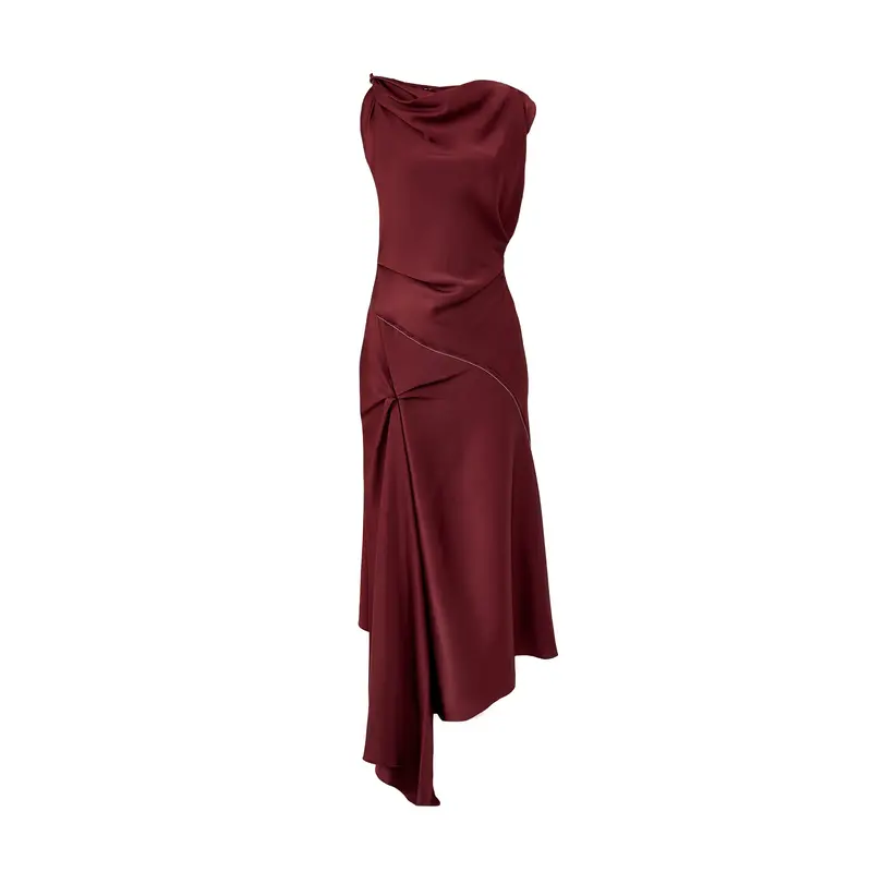 Asymmetric Draped Midi Dress Cinnabar Red