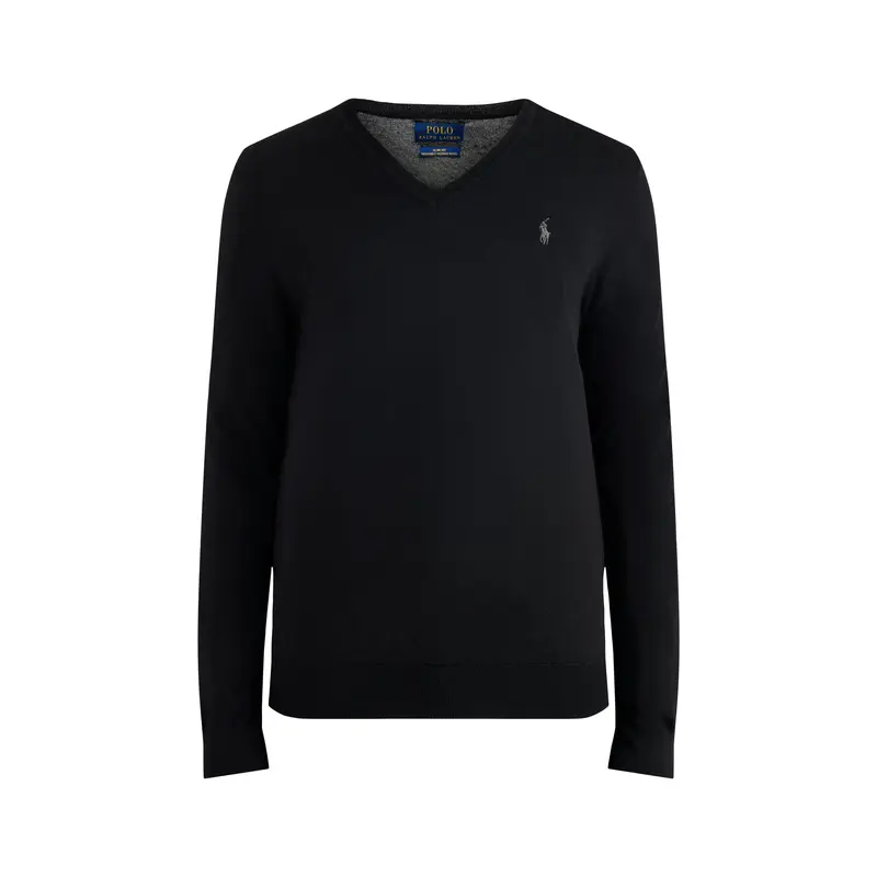 Merino Wool V-Neck Jumper Black