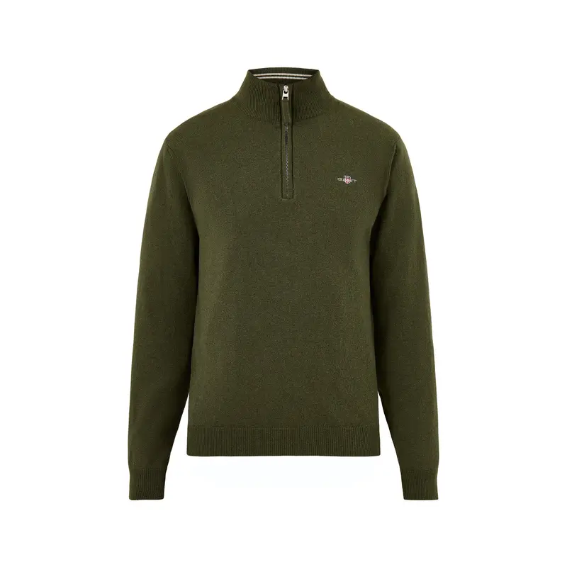 Superfine Lambswool Half-Zip Jumper Khaki Green Melange