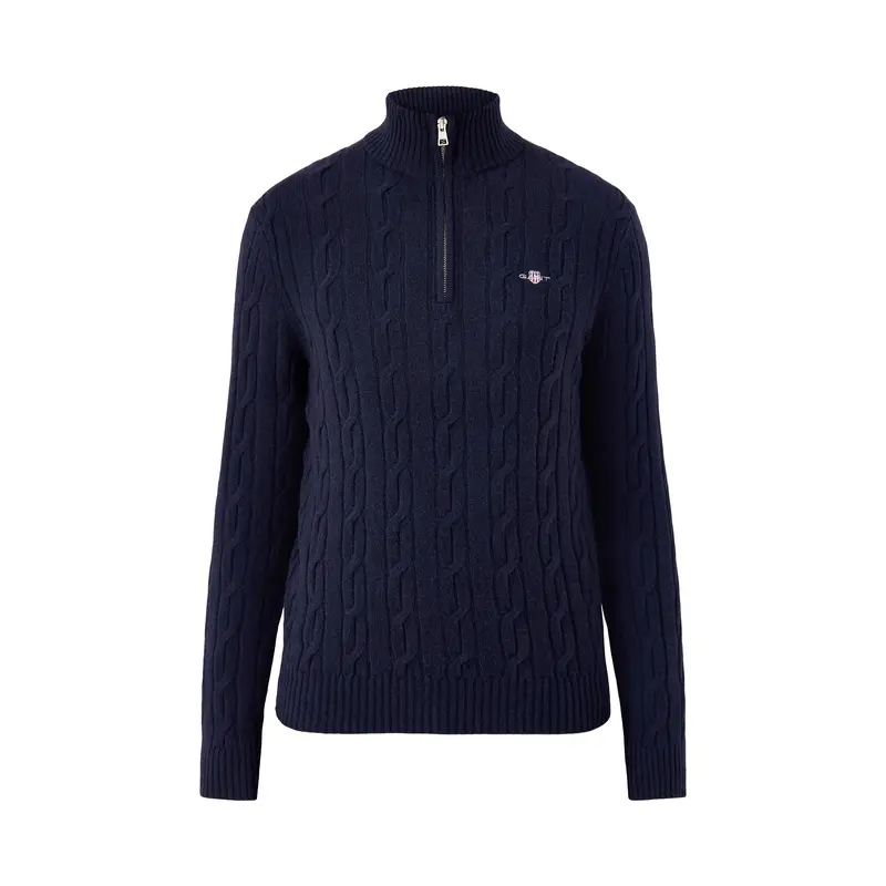 Lambswool Cable Half-Zip Jumper Evening Blue