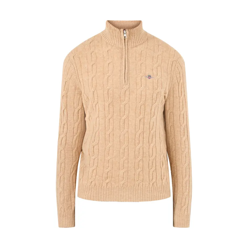 Lambswool Cable Half-Zip Jumper Khaki