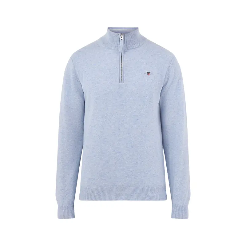 Superfine Lambswool Half-Zip Jumper Light Blue Melange