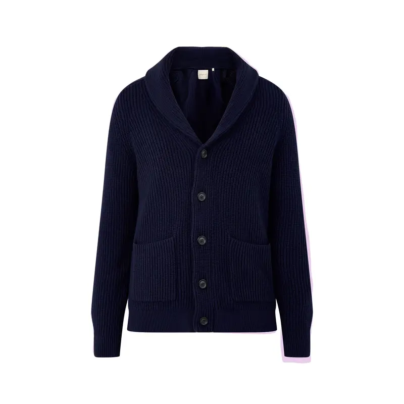 Wool-Blend Shawl Collar Cardigan Evening Blue