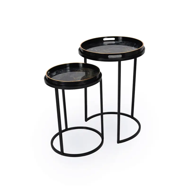 Vesuvius Black and Gold Nesting Tables Set of Two