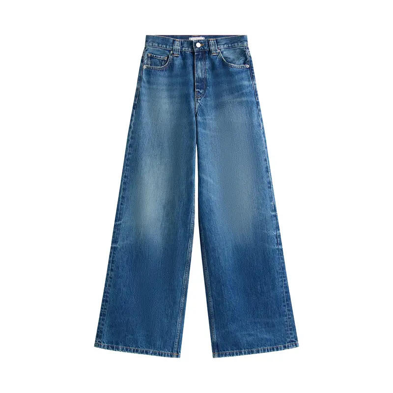 High Rise Wide Leg Jeans Mid Blue Denim