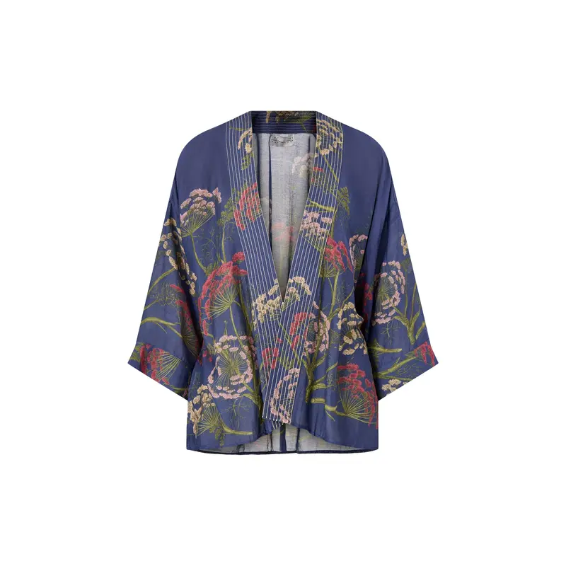 Parsley Seed Short Kimono Blue Print